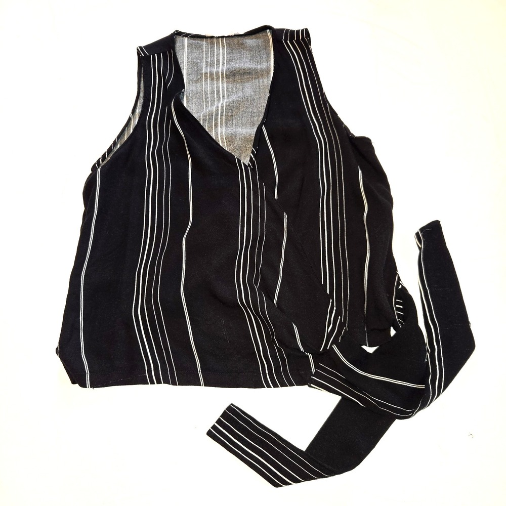 LUSH Black Striped Faux Wrap Womens Vest Size Small